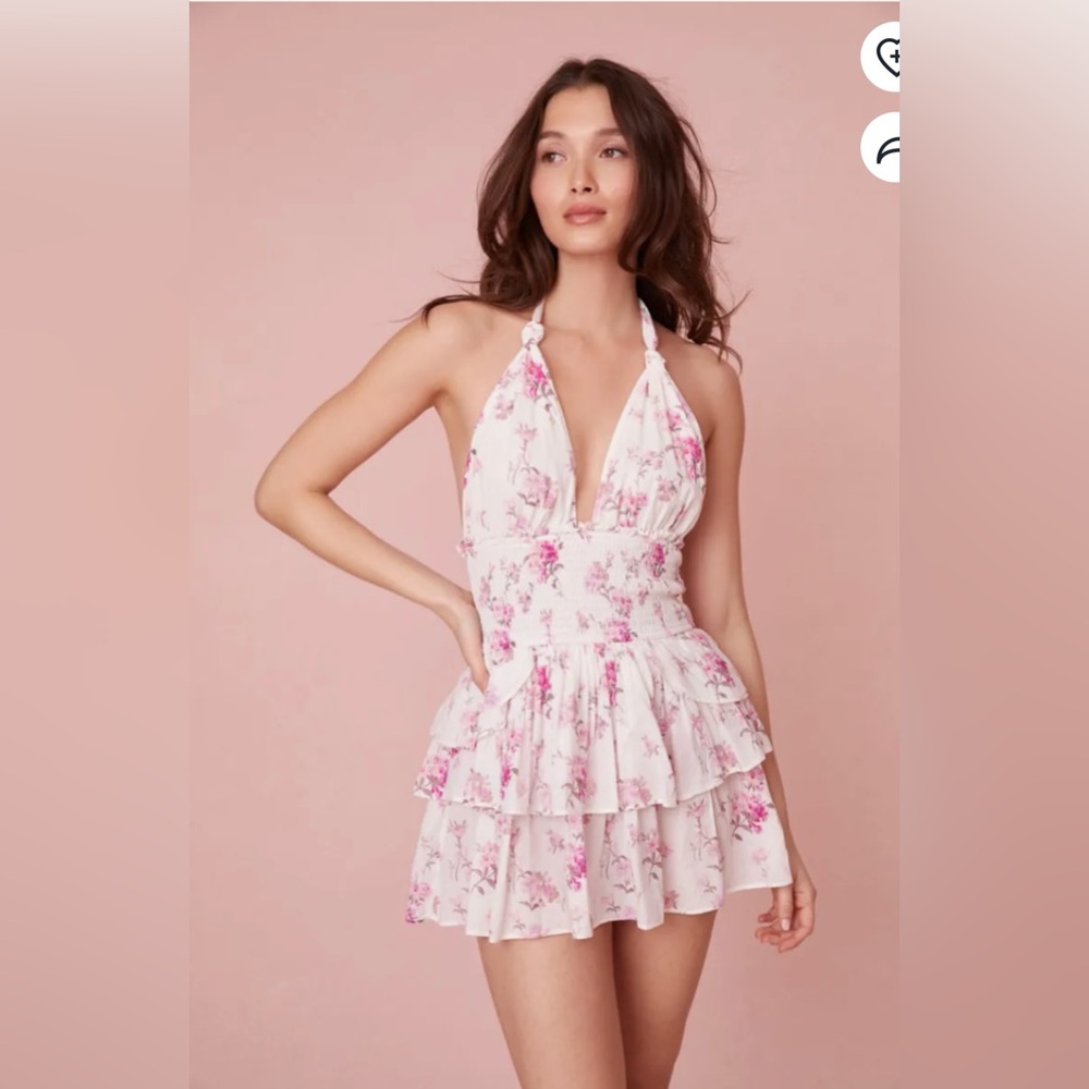 LoveShackFancy Deanna Floral Print Cotton Halter Dress